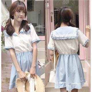 Frill Trim Sailor Collar Short-sleeve Dress