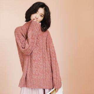 Mock-neck Chunky Knit Sweater Pink - One Size