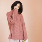 Mock-neck Chunky Knit Sweater Pink - One Size