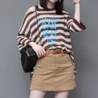 Lettering Striped Knit Top