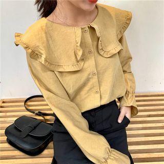 Peter-pan Collar Long-sleeve Loose-fit Blouse