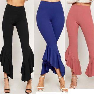 Boot-cut Ruffled Pants