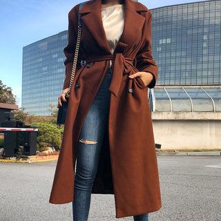 Lapelled Long Wool Blend Coat