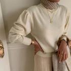 Bishop-sleeve Cashmere Blend Sweater Ivory - One Size