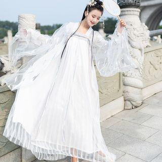 Bell-sleeve Hanfu Cover-up / Long-sleeve Top / Strapless Maxi A-line Dress / Set