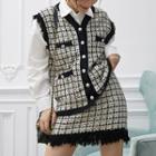 Set: Buttoned Tweed Vest + Mini Skirt