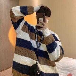 Turtleneck Color Block Stripe Sweater