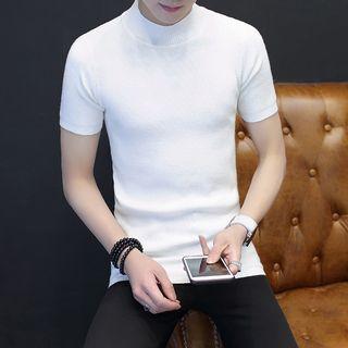 Short-sleeve Stand Collar Knit Top
