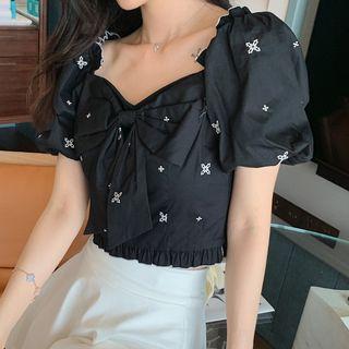 Puff-sleeve Flora Embroidered Blouse