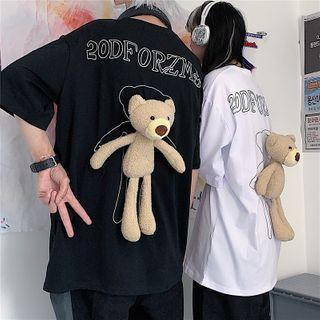 Lettering Elbow-sleeve T-shirt / Pinned Bear