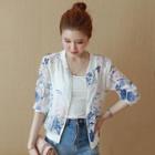 3/4-sleeve Print Baseball Jacket