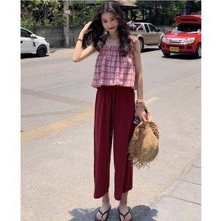Plaid Strappy Top / Crop Wide Leg Pants