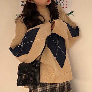 Argyle Print Knit Sweater As Shown As Figure - One Size