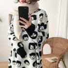 Print Long-sleeve Sweater Dress As Shown In Figure - One Size