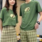 Couple Matching Short-sleeve Printed T-shirt / Midi Plaid A-line Skirt / Shorts