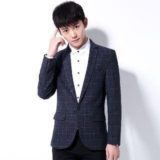Buttoned Check Blazer