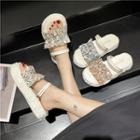 Floral Print Shirred Platform Slide Sandals