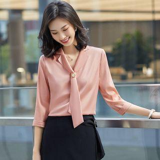 3/4-sleeve Tie Neck Blouse / Mini Fitted Skirt / Dress Pants / Set