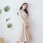 Set: Open Front Cardigan + A-line Midi Tank Dress Almond - One Size