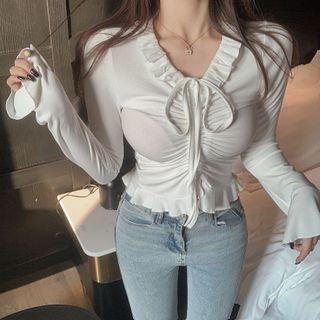 Ruffled Drawstring Long-sleeve T-shirt