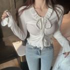 Ruffled Drawstring Long-sleeve T-shirt