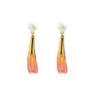 Fashion And Simple Plated Gold Orange Petal Enamel Earrings With Imitation Pearls Golden - One Size