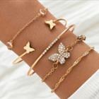 Set Of 5 : Butterfly Rhinestone Alloy Bracelet / Bangle (assorted Designs) Ab301 - Gold - One Size