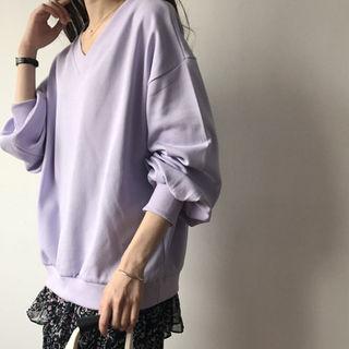 V-neck Balloon-sleeve Boxy-fit Sweatshirt