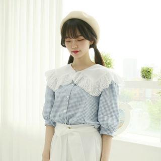 Lace-capelet Gingham Blouse