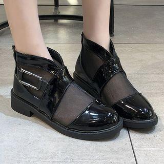 Mesh Panel Flat Ankle Boots