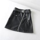 Zip-up Faux Leather A-line Skirt