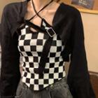 Checkerboard Knit Halter Top / Shrug Jacket