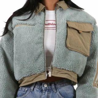 Faux Shearling Cropped Zip Jacket