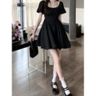 Short-sleeve Square-neck Cutout Bow Accent A-line Dress