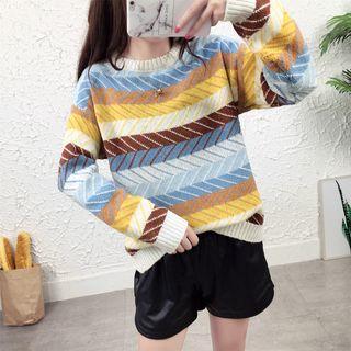 Patterned Long Sleeve Knit Top As Shown In Figure - One Size