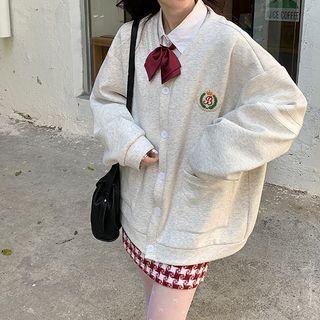 Applique Fleece Knit Cardigan