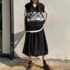 Printed Knit Vest / Midi A-line Skirt
