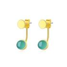 Sterling Silver Plated Gold Simple Elegant Geometric Round Green Earrings Golden - One Size