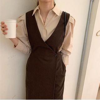 Puff-sleeve Shirt / Midi Pinafore Dress