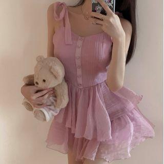Sleeveless Layered A-line Dress Light Purple - One Size