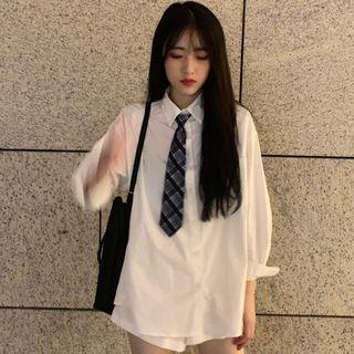 Plain Shirt With Striped Neck Tie