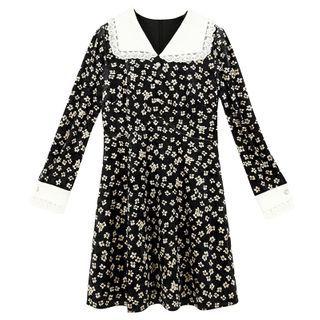 Contrast Collar Floral Mini A-line Dress