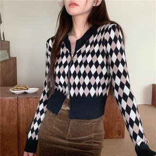 Argyle Cropped Zip Cardigan