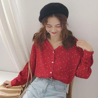 Heart Print Shirt Dark Red - One Size