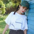 Short-sleeve Cold-shoulder Lettering T-shirt