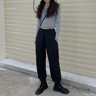 Striped Long-sleeve T-shirt / Cropped Harem Pants