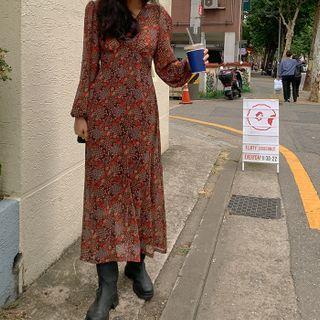 Retro Rosette Maxi Chiffon Dress