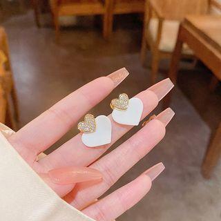 Rhinestone Heart Earring E4939 - 1 Pair - White & Gold - One Size