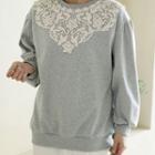 Balloon-sleeve Crochet-lace Panel Pullover