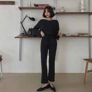 Band-waist Seam-trim Boot-cut Pants